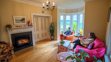 Fireplace, books