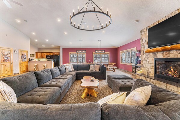 Smart TV, fireplace, video games, foosball