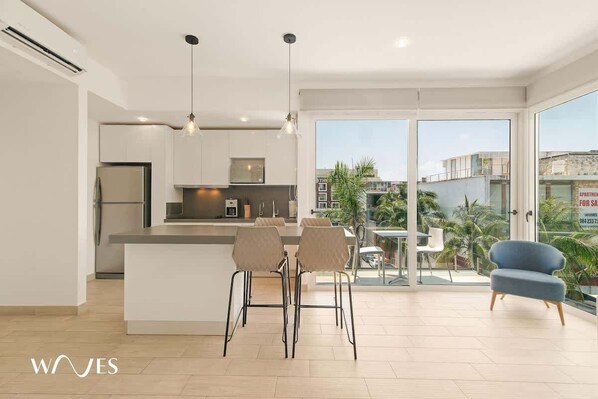 Condo, 1 King Bed with Sofa bed, Pool Access, City View (Quinto Sol D2) | Private kitchen | Coffee/tea maker - 1 Br. W/5th Avenue View Steps From the Beach (Playa del Carmen)