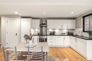 Fridge, microwave, oven, dishwasher