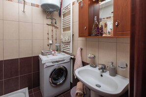 Hair dryer, towels, toilet paper