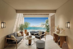 Quarto, 1 cama King, piscina particular, vista para o mar (Private Pool) | Frigobar, cofres nos quartos, cortinas blackout, quartos à prova de som