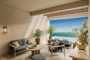 Huone, 1 suuri parisänky, yksityinen uima-allas, merinäköala (Private Pool) | Minibaari, tallelokero huoneessa, pimennysverhot, äänieristys