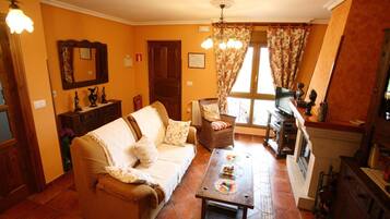 Een televisie, een open haard, videogames en een dvd-speler