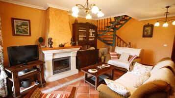 TV, fireplace, video games, DVD player