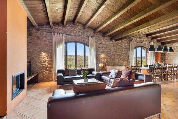 Télévision, cheminée, table de tennis de table