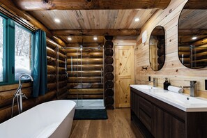 Shower, towels, toilet paper