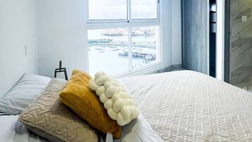 2 bedrooms, desk, laptop workspace, iron/ironing board