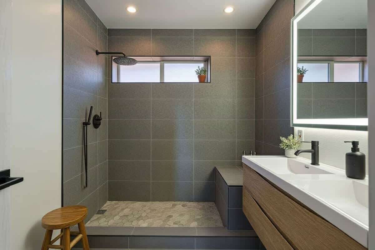 Shower, hair dryer, towels, toilet paper