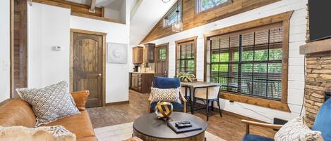 Smart TV, fireplace, DVD player