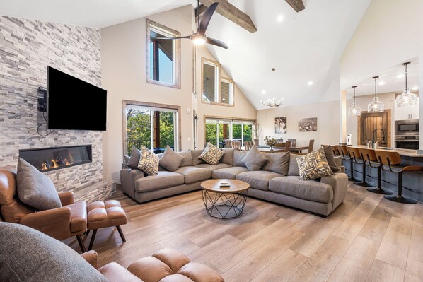 Smart TV, chimenea y reproductor de DVD 