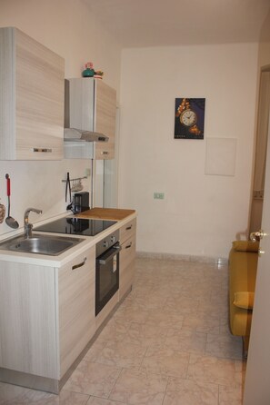 Fridge, oven, stovetop, cookware/dishes/utensils