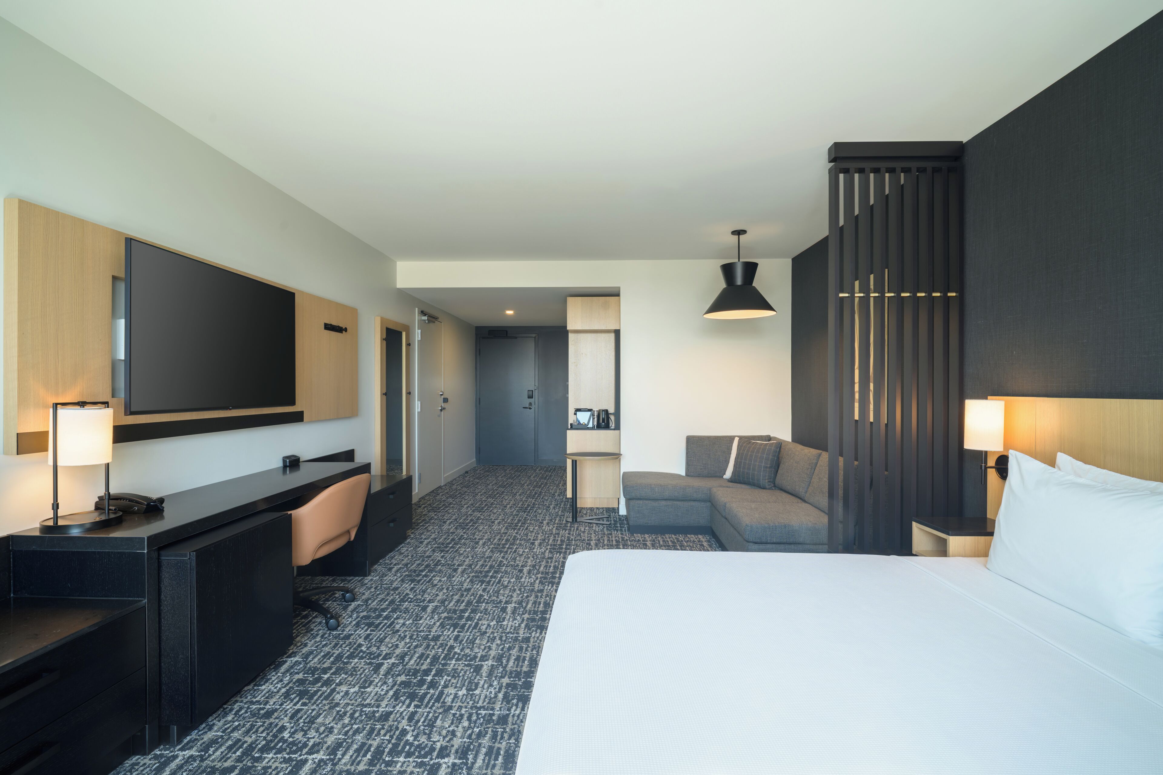 In-room safe, desk, laptop workspace, blackout curtains