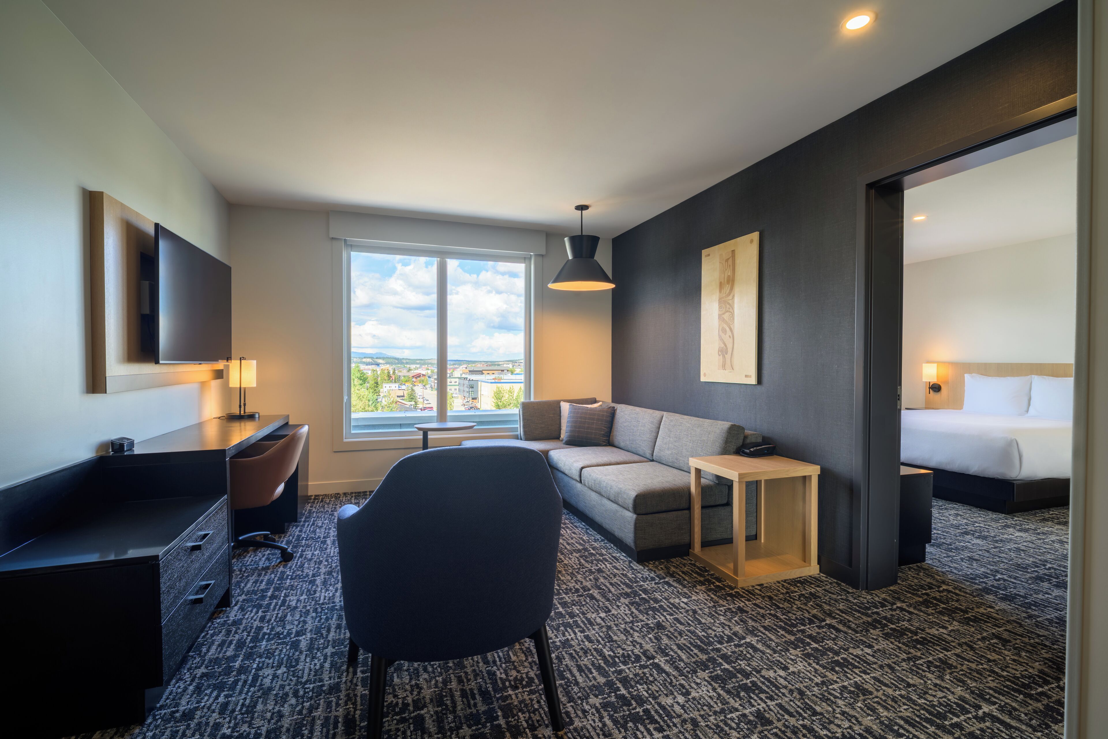 Suite, 1 Bedroom (High Floor) | In-room safe, desk, laptop workspace, blackout drapes