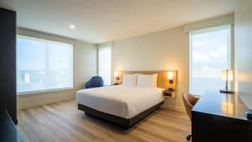 In-room safe, desk, laptop workspace, blackout curtains