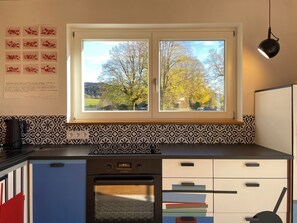 Fridge, oven, stovetop, dishwasher - Apartment 'Waldmeisterzimmer' with Mountain View, Private Terrace and Wi-Fi (St. Peter)