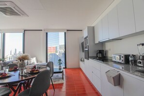 Fridge, microwave, coffee/tea maker, toaster