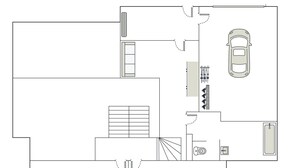 A floor plan with two bedrooms, a bathroom, a kitchen, and a car parking area. - 4★ Chalet, 12 pers, spa, panoramic view, near shuttle (La Clusaz)