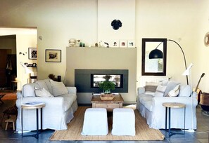 TV, fireplace, books - CASA LECCIA, Luxurious villa with swimming pool 5' drive from ST FLORENT (Patrimonio)