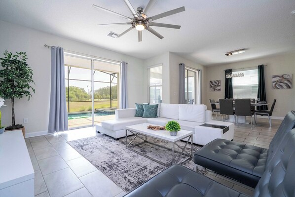 TV, fireplace, DVD player, stereo