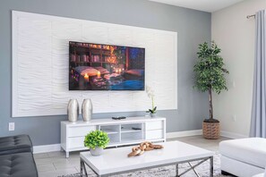 TV, fireplace, DVD player, stereo