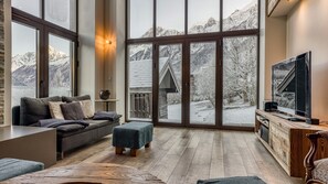 TV, fireplace, table football
