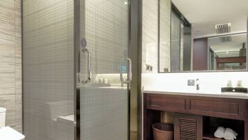 Shower, free toiletries, hair dryer, slippers