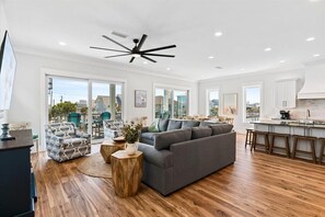 Smart TV, fireplace, video games, DVD player