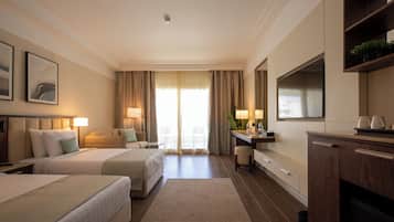 In-room safe, desk, laptop workspace, blackout curtains