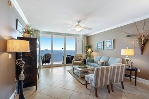 Deluxe Condo, 2 Bedrooms, Balcony, Beach View | Living room | 50-inch Smart TV with cable channels - San Carlos 1008 (Gulf Shores)