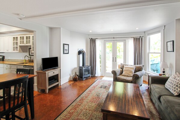 TV, lareira, DVD player