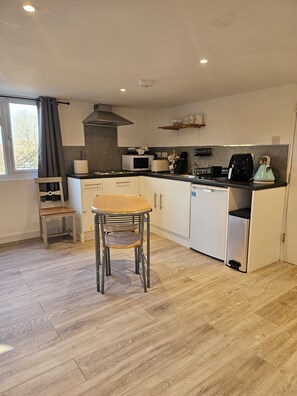 Fridge, microwave, dishwasher, electric kettle