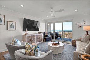 TV - Oceanfront Condo | Stunning Views, Resort Pool & Beach Access (Wrightsville Beach)