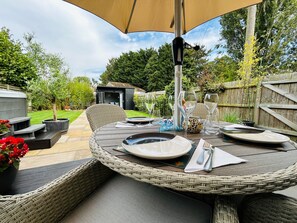 Outdoor dining - The Foreman's House, Exclusive Adults only Luxury Accommodation, Entire House (Ridgewell, Halstead)