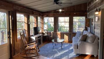 TV connectée, cheminée, livres, chaßne hi-fi