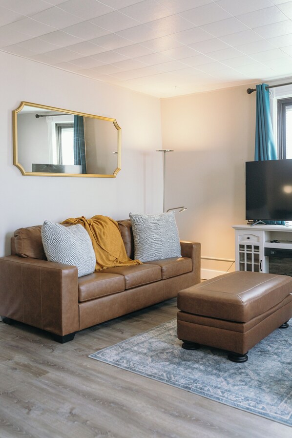 TV connect ée, cheminée, livres