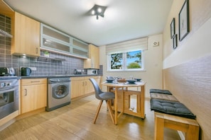 Fridge, microwave, oven, toaster