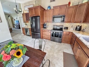 Fridge, microwave, oven, stovetop - 
Sunny Oaks · Upgraded 4BR w/ Pool, Spa & Sports Game Room · 4mi Disney (Kissimmee)