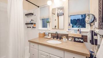Hair dryer, bidet, towels, soap