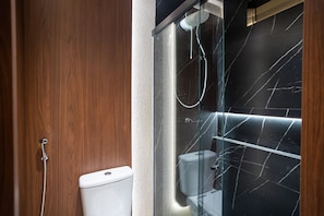 Departamento clásico | Baño | Regadera, toallas, papel de baño