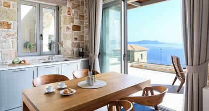 Sea view 2-bedroom villa in lovely Meganis with WiFi, AC