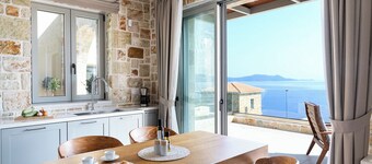 Sea view 2-bedroom villa in lovely Meganis with WiFi, AC