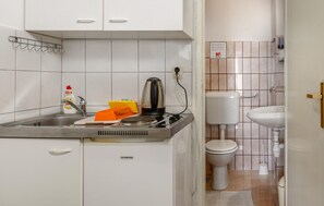 Fridge, stovetop, cookware/dishes/utensils