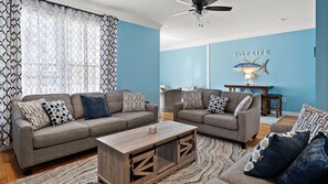 Smart TV, fireplace, DVD player