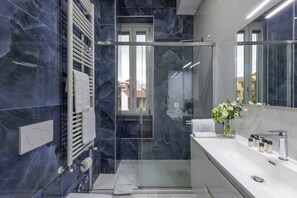 Hair dryer, bidet, towels