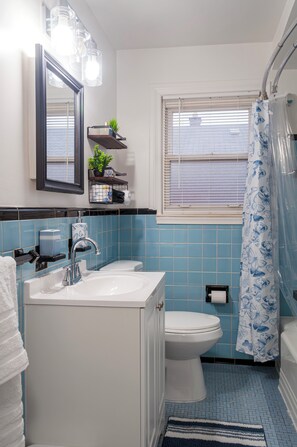 Dusche, Haartrockner, Handtücher, Seife