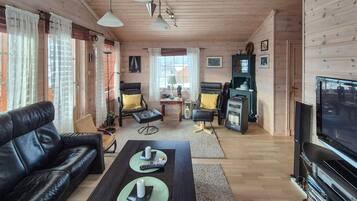 Televisión y chimenea