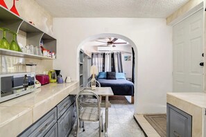 Fridge, microwave, coffee/tea maker, electric kettle