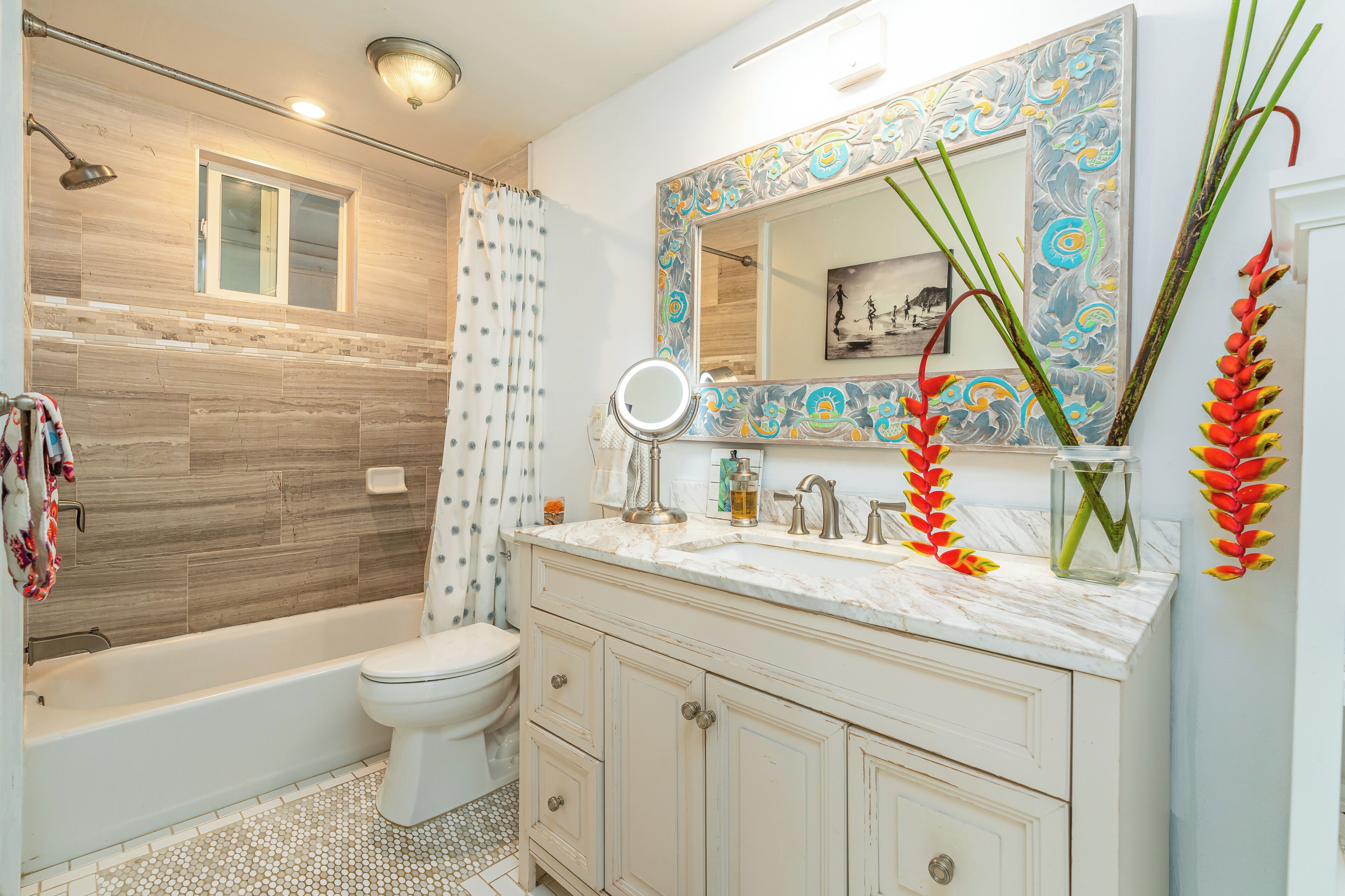 Shower, eco-friendly toiletries, hair dryer, towels