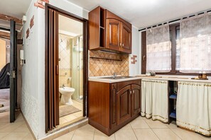 Shower, hair dryer, bidet, towels